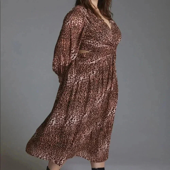 Anthropologie |  RANNA GILL Cut Out Midi Dress in Brown Motif - Picture 4 of 6